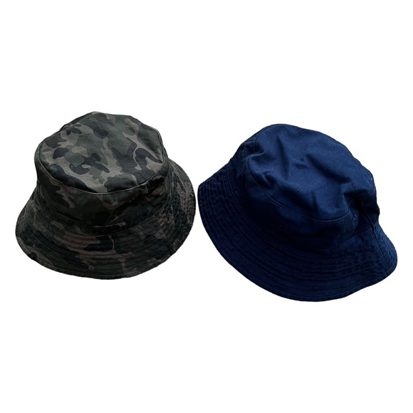 None Accessories Two Mens Reversible Bucket Hats Blue Tan Camo